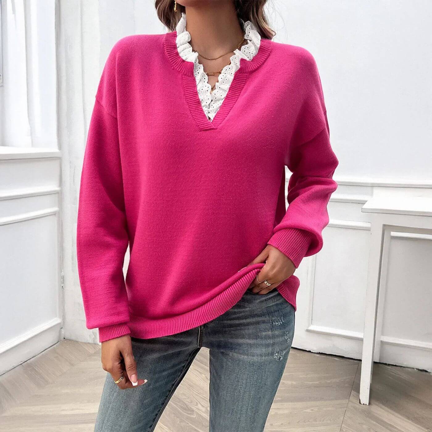Nordberg™ | Elegant Tröja med Spetskrage